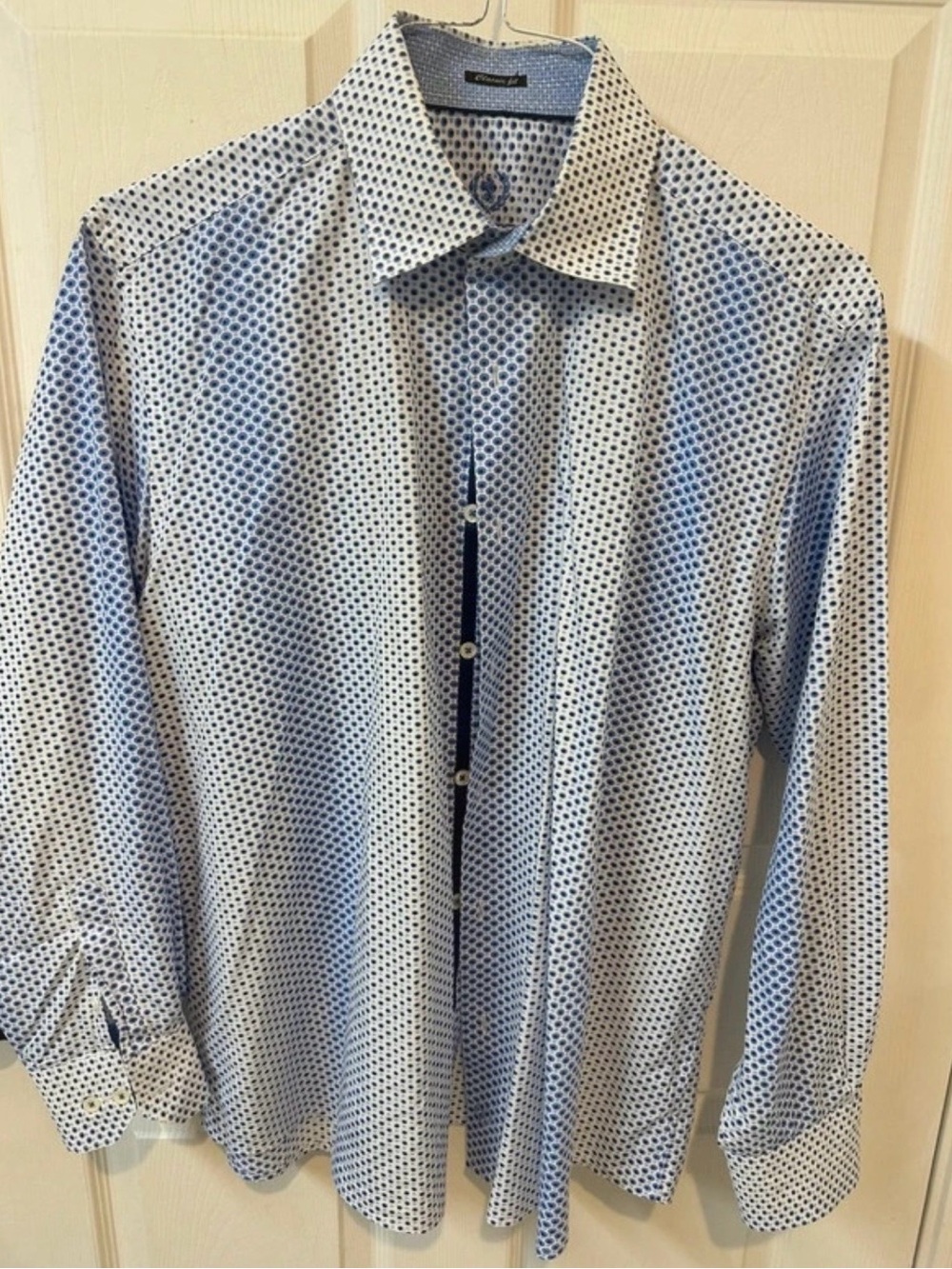 Bugatchi Blue and White Microdot Dress Shirt